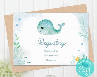 Registry Card, Printable editable Card, Gift Registry Card, Under the Sea Baby shower, Baby blue, Card Template C05