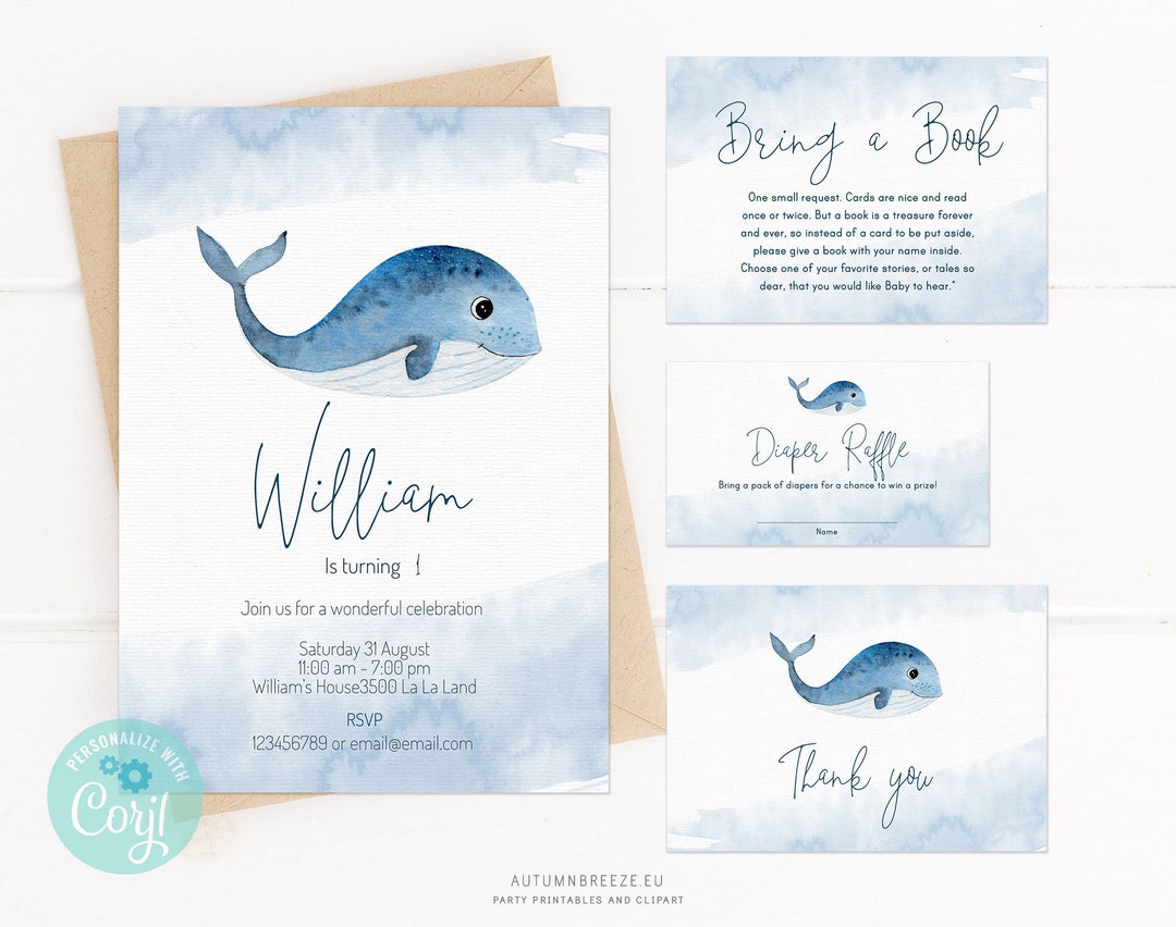Whale Baby Shower Invitation , Nautical Baby Shower, Ocean Baby Shower ...