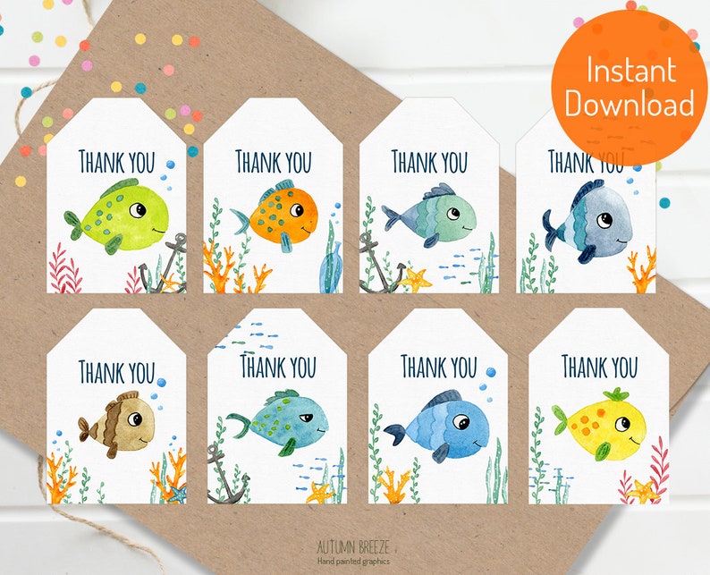 Under the sea tags printable tags Fish Birthday Party fish Etsy