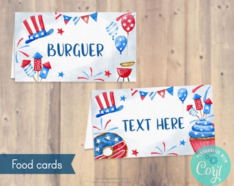 Independence Day Food Cards / Printable Name Cards / Place Cards / Buffet Label / 4 July / Part Decor  TEMPLATE, C24