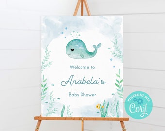 Welcome Sign - Baby Shower -  Baby Whale - Printable Sign - TEMPLATE - C05