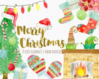 watercolor christmas clipart, christmas clip art, Holiday clipart, Winter Clipart, Christmas decor, merry christmas, Watercolor Clipart