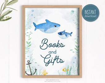 Books and gifts Sign for Baby Shower, Baby Shark Printable Table sign, Under the sea Theme, Decoration, 8x10 sign PRINTABLE C17