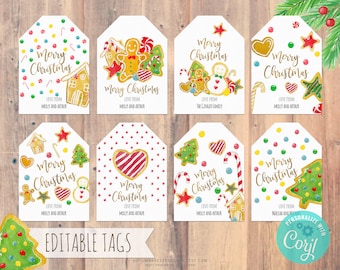 Etiquetas navideñas editables para fiestas, etiquetas de regalo, etiquetas para galletas, etiquetas imprimibles, etiquetas de regalo, imprimibles navideños, PLANTILLA para fiestas navideñas