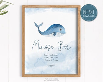 Mimosa Bar Sign, Under the sea, Whale baby shower Baby Shower decoration / Printable Mimosa Sign, Birthday party,  PRINTABLE  C06