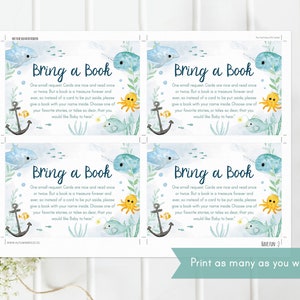 Book Request Card for Baby Shower, Under the Sea baby shower, Books for Baby, Baby Boy Shower, INSTANT DOWNLOAD C10 image 2