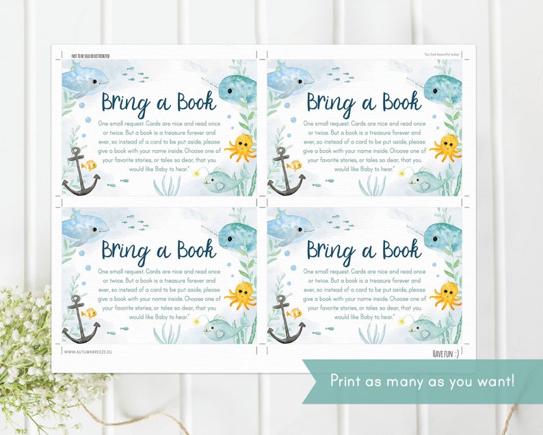 Book Request Card for Baby Shower, Under the Sea baby shower, Books for Baby, Baby Boy Shower, INSTANT DOWNLOAD C10 image 2