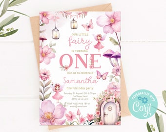 Fairy Garden Birthday Invitation, Enchanted Forest, Princess Party, 1st Birthday, Party Invitations, Editable Invite - TEMPLATE, C30