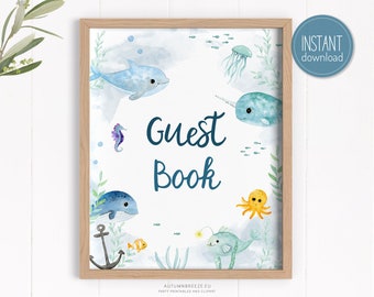 Guest Book Sign for Baby Shower / Printable Table sign /  Under the sea Theme / Ocean and Nautical Party Decoration, 8x10 sign PRINTABLE C10