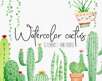 watercolor Cactus Clipart, Succulent Clipart,Greenery Clipart, Cacti clip art, Plant clipart, watercolor clipart, Wedding