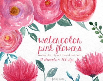 Watercolor flower clipart, floral clipart, pink flowers, Hand painted Watercolor, digital clip art, floral | FREE COMMERCIAL USE