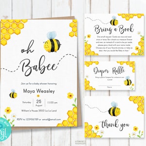 Bee Baby Shower Invitation Printable Invitation Set Bumble - Etsy