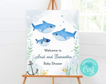 Welcome Sign, Baby Shower, Two Mommies, Baby Shark - Printable Sign - TEMPLATE - C18