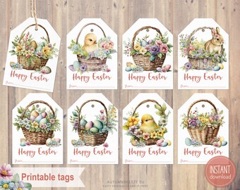 Easter gift tags, Printable Gift tags, Happy Easter, Easter gift tag, Printable hang tags, Easter Printables, set of 8 tags INSTANT DOWNLOAD