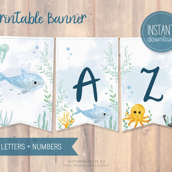 Alphabet Banner with Under the sea theme / Birthday Banner with all letters / Under the sea Decor for Kid birthday party / PRINTABLE C10