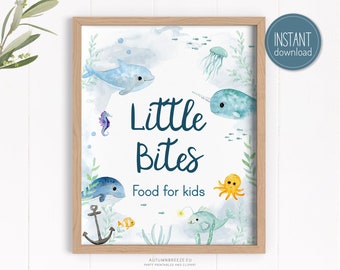 Little bites,Food for kids Sign, Printable Sign, Under the Sea theme, Party birthday Decoration, Nautical Decoration 8x10 sign PRINTABLE C10