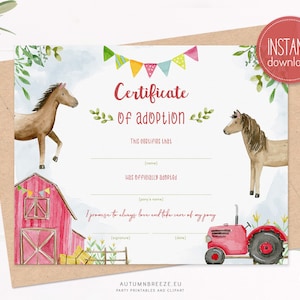 Adopt a Pony Certificate: Farm Birthday Party Printable (Digital Download)