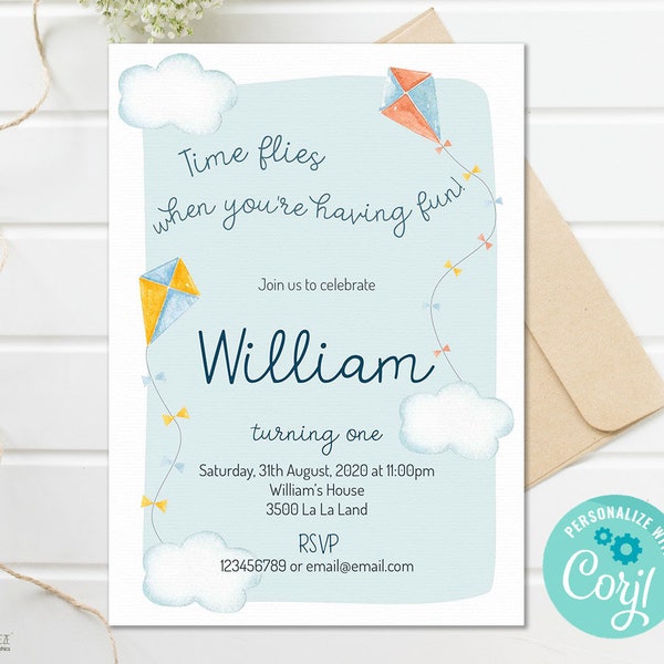 Birthday Kite Invitation - Party Invitation - Printable invite - Digital invitation - Template - C08