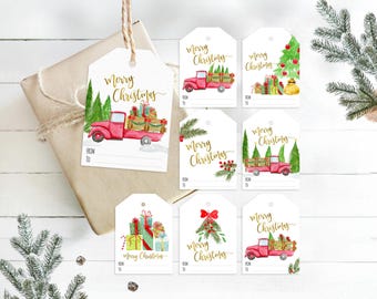 Printable Christmas Tags, Holiday Gift Tags, Christmas labels, Christmas truck , DIY Tags, Gift Tags,