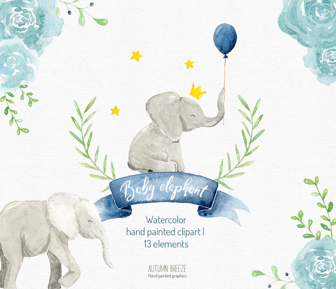 Watercolor Baby Elephant Clipart, Watercolor Clipart, Watercolor ...