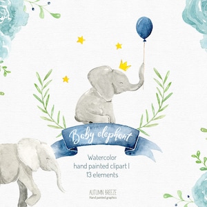 watercolor baby elephant clipart, watercolor clipart, watercolor elephant, baby boy, baby shower,  Kids Clipart, animal clipart