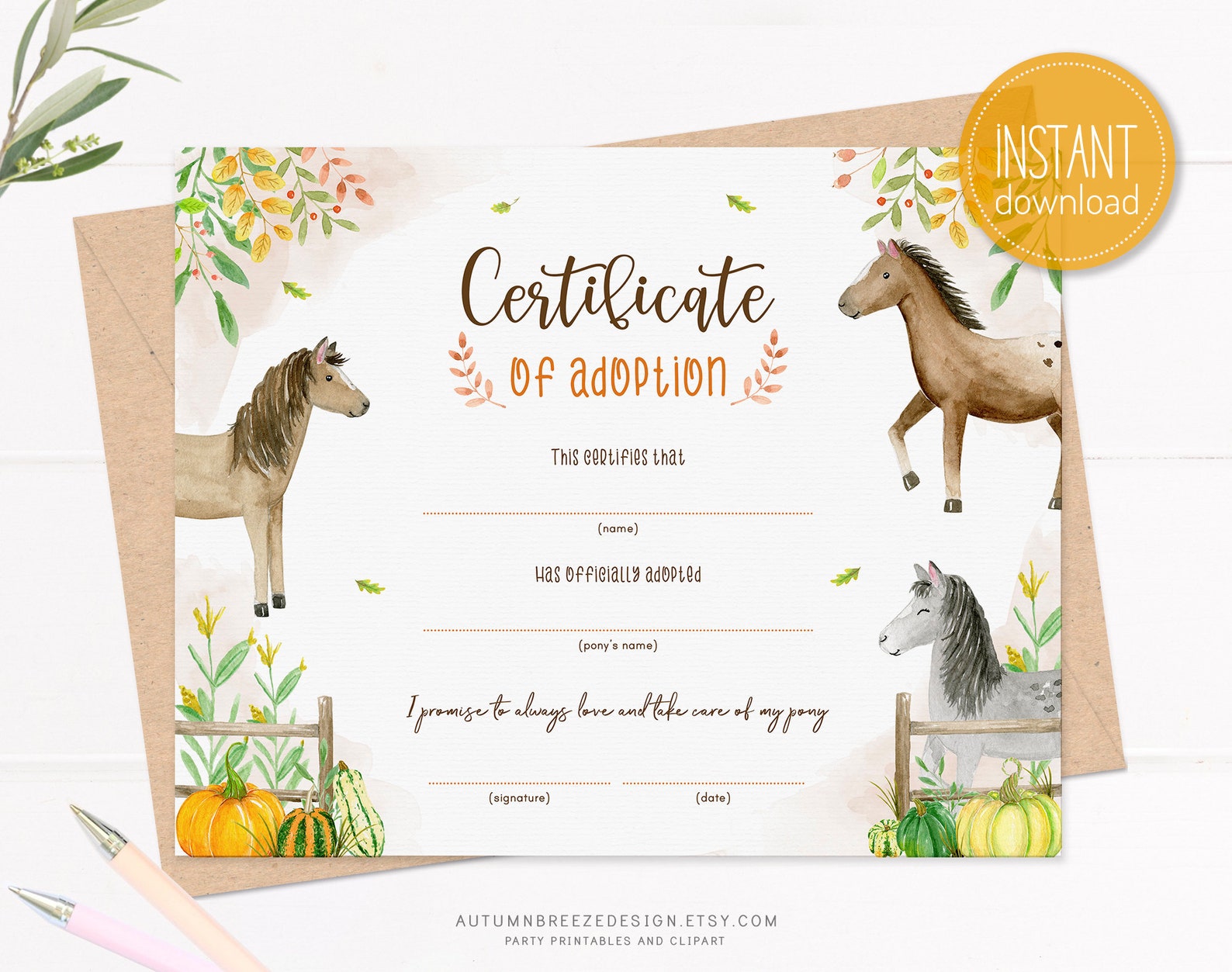 Adoption Certificate Adopt a Pony Printable Certificate - Etsy
