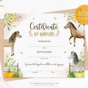 Adoption Certificate, Adopt a Pony, Printable Certificate, Pony ...