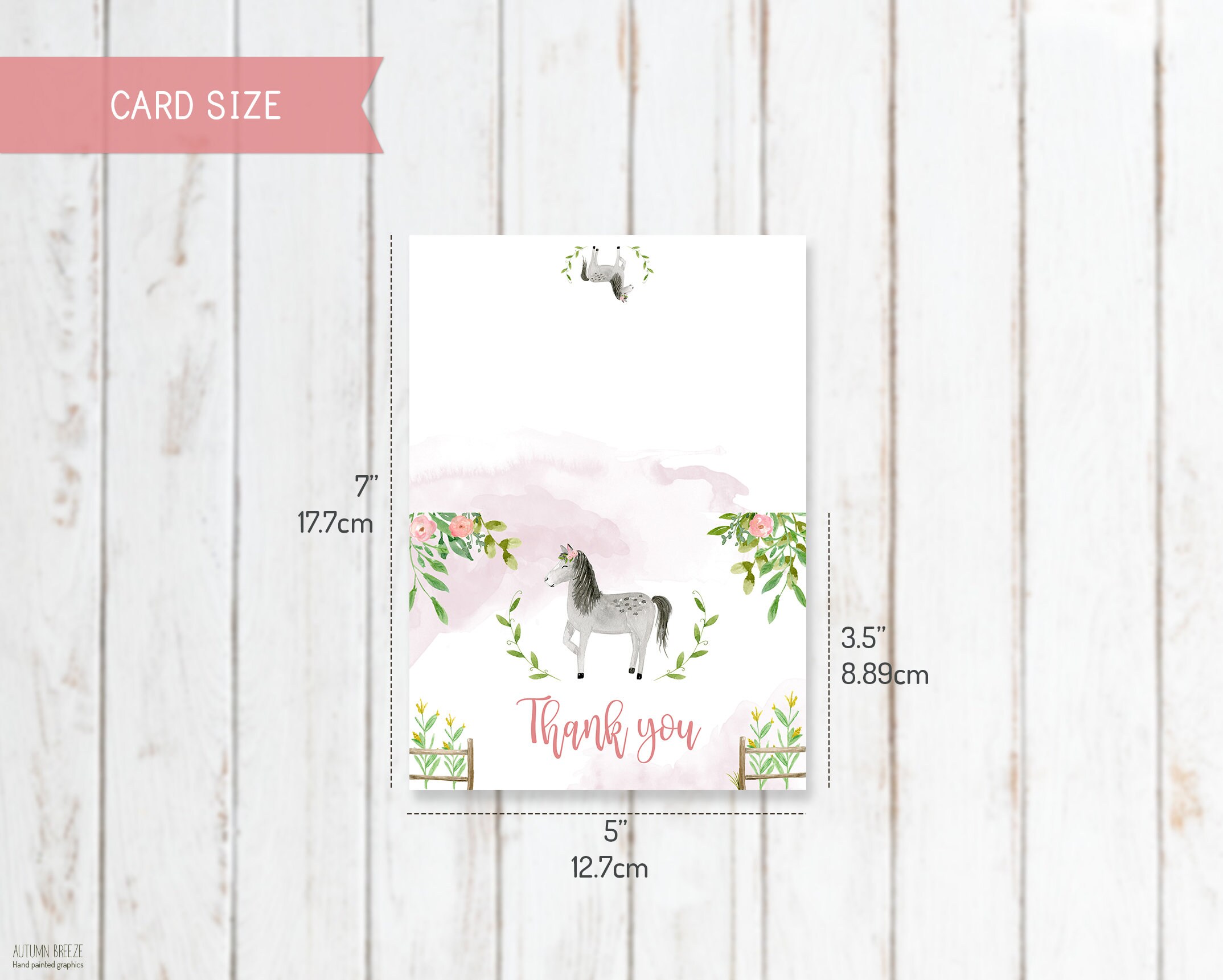 Printable Thank You Card With Horses, Pony Birthday Party Theme Instant ...