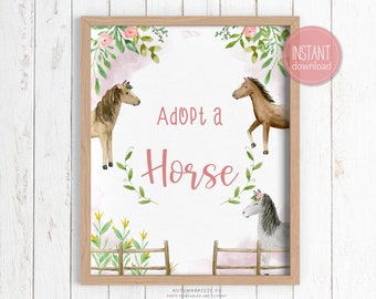 Adoption certificate Sign, Adopt a Horse, Printable Sign, Horse Birthday Party PRINTABLE C12