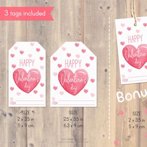 Valentines gift tags, printable Valentine tags, Printable Gift Tags, Happy Valentines Day Tags, Instant download image 2