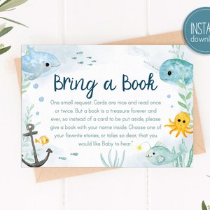 Book Request Card for Baby Shower, Under the Sea baby shower, Books for Baby, Baby Boy Shower, INSTANT DOWNLOAD C10 image 1