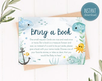 Book Request Card for Baby Shower, Under the Sea baby shower, Books for Baby, Baby Boy Shower, INSTANT DOWNLOAD - C10