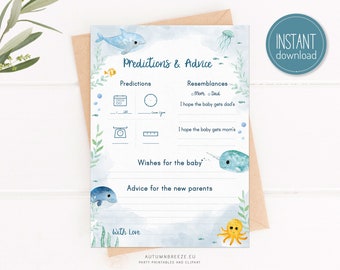 Baby Predictions and Advice Card - Baby shower games - Printable Party Games - Under the Sea - PRINTABLE C10