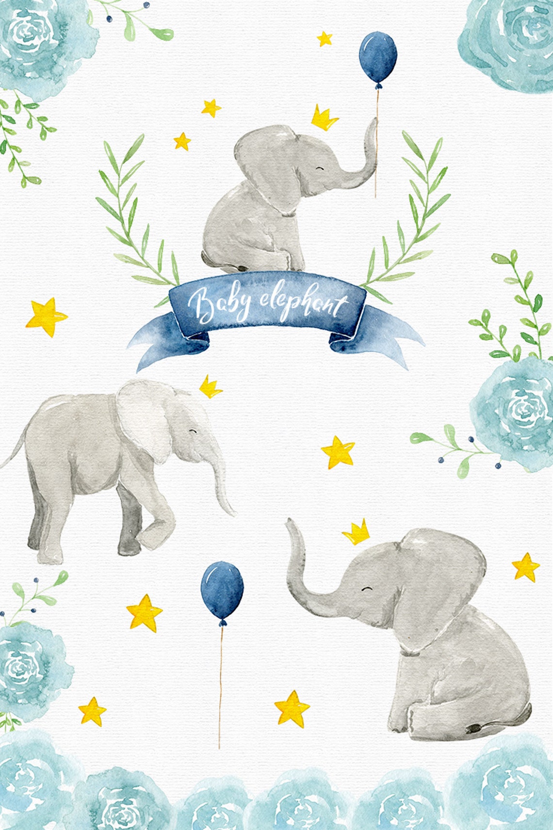 Watercolor Baby Elephant Clipart Watercolor Clipart - Etsy