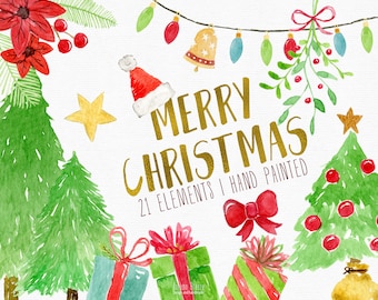 Watercolor Christmas Clipart: Hand-Painted Holiday Elements (Digital Download)