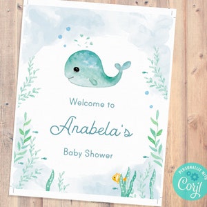 Welcome Sign Baby Shower Baby Whale Printable Sign TEMPLATE C05 image 4