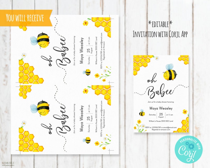 Bee Baby Shower Invitation Printable Invitation Set Bumble - Etsy