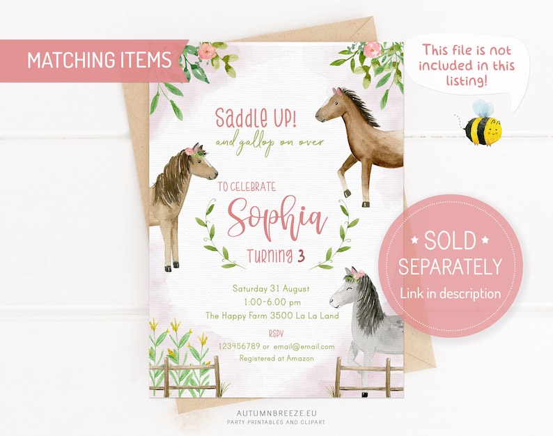 Adoption certificate, Adopt a Pony, Printable certificate, Horse Birthday Party PRINTABLE C12 image 4