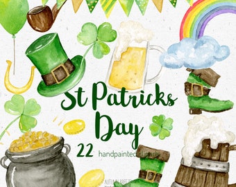 St Patricks clipart, st Patricks day png, Shamrock clipart, Saint Patricks day, clover clip art, leprechaun, Rainbow, Watercolor clipart