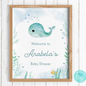 Welcome Sign Baby Shower Baby Whale Printable Sign TEMPLATE C05 image 3