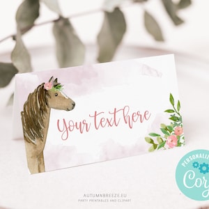 Cartes alimentaires imprimables, cartes de nom imprimables, cartes de place, étiquette de buffet, chevaux de ferme, chevaux et fleurs, MODÈLE, C12