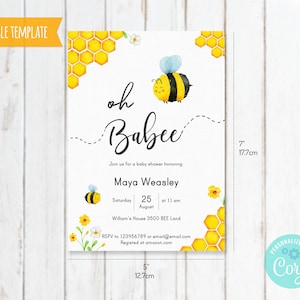 Bee Baby Shower Invitation Printable Invitation Set Bumble - Etsy