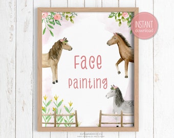 Face Painting Sign, Birthday Printable Sign, Horse Birthday Party 8x10 sign PRINTABLE C12