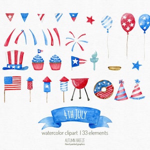 4th july clipart, independence day clipart ,watercolor, fourth of july, American celebration, flag, balloon, party, Patriotic, USA clipart imagem 4