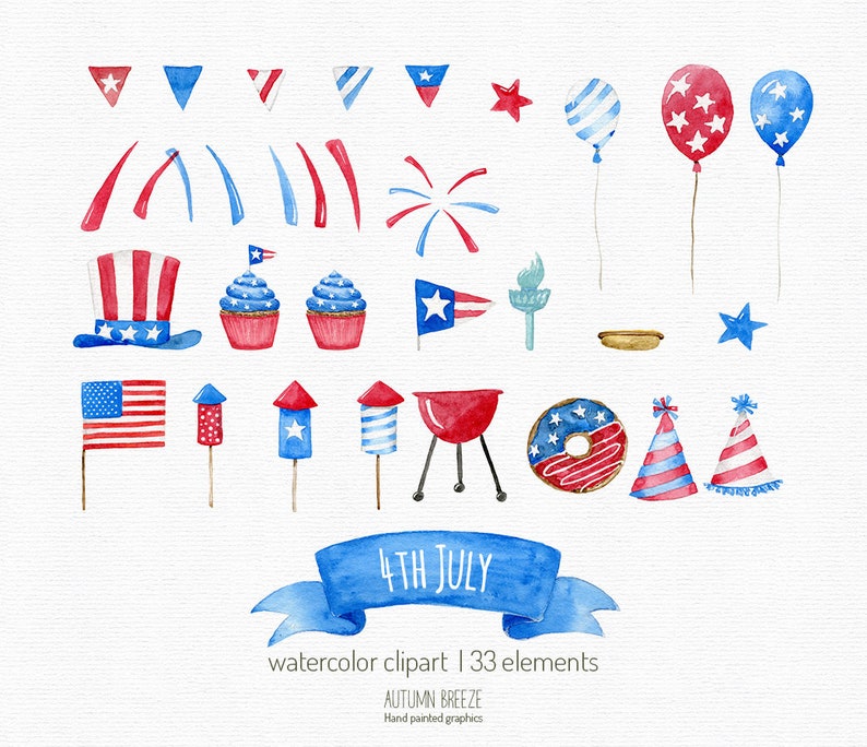 4th july clipart, independence day clipart ,watercolor, fourth of july, American celebration, flag, balloon, party, Patriotic, USA clipart imagem 4