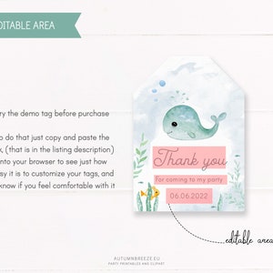 Baby Whale Printable Tag / Editable Tag / Favor Tags / - Etsy