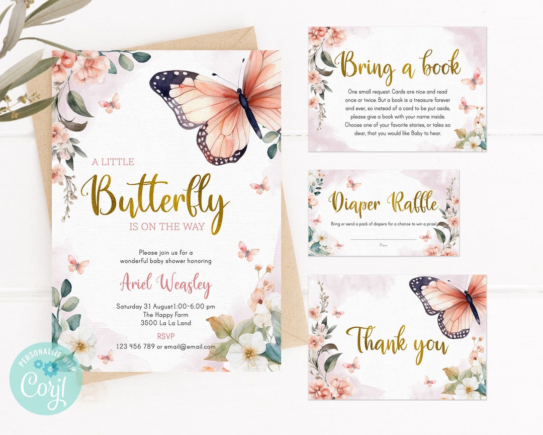 Butterfly Baby Shower Invitation Bundle Butterfly Shower - Etsy