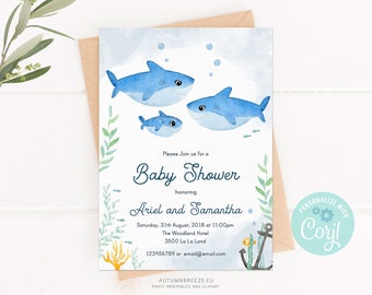 Lesbian Baby Shower Invitation, Two Mommies, Baby Shark Baby Shower Printable, Under the Sea Theme, Baby Girl  TEMPLATE C18