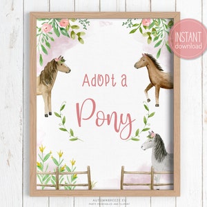 Printable adopt a pony sign for a girl birthday party