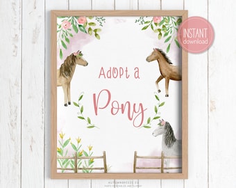 Adoption certificate Sign, Adopt a Pony, Printable Sign, Horse Birthday Party PRINTABLE C12